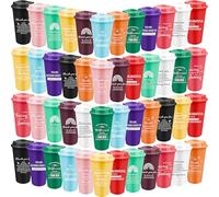 MSYU 48 Pcs Thank You Gifts Coffee Cups Bulk 470 ml Employee Appreciation Gift Inspirational Tumbler with Lid Reusable Plastic Coffee Cup for Women Teacher Coworker Staff (Classic Colors)