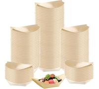 MSYU 500 Pcs Disposable Wooden Boat Plates, 11 x 6.5 cm Wooden Food Small Boat Plate Disposable Appetizer Plates Sushi Serving Tray Food Containers for Catering Holidays Home