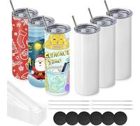 MSYU 6 Pack Sublimation Tumblers 20 oz Bulk Blank Tumblers Skinny Straight Flat Bottom Cups White with Lid and Straw