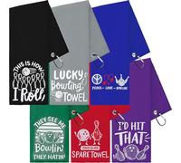 MSYU 6 Pcs Bowling Towel Soft Embroidered Towel with Grommet Funny Bowling Ball Towels Absorbent Hand Towels Accessories Sport Gift for Men Sports Player Fitness Fans Birthday Gifts