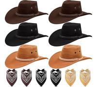 MSYU 6 Sets Cowboy Hat for Women and Men, Unisex Western Cowboy Hat, Felt Wide Edge Western Cowboy Hats Classic Panama Hat Outdoor Wide Edge Cowboy Hats