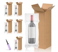MSYU 6 Sets Wine Bottle Shipping Boxes with Inflatable Air Cushion Bags & Pump, Heavy Duty Corrugated Cardboard Mailers for Moving, Parcel Post & Air Travel - Fits Standard Champagne & Wine Bottles