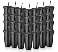 MSYU 60 Pack Tumbler with Straw and Lid Bulk Cups for Gifts Glitter Plastic Coffee Cups 710 ml Reusable Water Bottle Iced Coffee Travel Mug Party Favors for Birthdays Travel (Black)