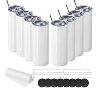 MSYU 8 Pack Sublimation Tumblers 20 oz Bulk Blank Tumblers Skinny Straight Flat Bottom Cups White with Lid and Straw