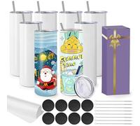 MSYU 8 Pack Sublimation Tumblers Blank 20 oz Straight Skinny Bulk for Heat Transfer, Double Wall Insulated Tumbler with Lids, Straw, Rubber Bottoms, Individually Gift Boxed