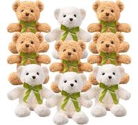 MSYU 9 Pcs Teddy Bears with Detachable Bows, 10 Inch Plush Stuffed Teddy Bear Toys for Baby Shower, Birthday Gift, Animal Party Supplies, Khaki, White