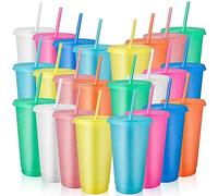 MSYU Plastic Tumblers with Lids and Straws, 24 Pcs Reusable Cups with Lids Plastic Colorful Cups for Parties Birthdays, Iced Coffee Cup Travel Mug Cold Drink Cups Bulk Tumblers (24 oz, Light Colors)