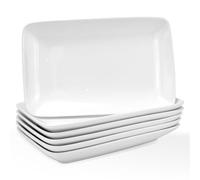 MSYU Set of 6 Rectangular Salad Plates, 25 cm White Porcelain Dessert Appetizer Plates Set, Dishwasher and Oven Safe Serving Platters for Sushi, Pasta, Fruit