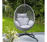 MSZ, Grey Single Egg Chair, Hammock Chair Rattan Swing Chair, Hammock Chair Garden Swing Chair Patio Hanging Chair Indoor/Outdoor with Soft Cushion Armrest Design