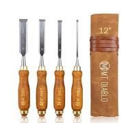 Mt Diablo Woodworking Tools 4 Piece Chisel Set - Premium CV60 Steel Wood Chisel Sets with Ergonomic Handles, Includes 1/4" 1/2" 3/4" 1" Widths - Ideal for Woodworkers - Durable Waxed Canvas Tool Roll