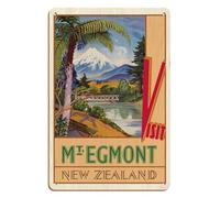 Mt. Egmont New Zealand - Mount Taranaki - New Zealand Railways - Vintage Travel Poster by John Holmwood c.1930s - 8 x 12 inch Vintage Wood Art Sign