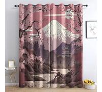 Mt Fuji Floral Blackout Curtains - 66x90 Inch Japanese Style Drapes Thermal Eyelet 2 Panels Set for Bedroom & Living Room Decorative Window Treatments
