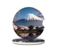 Mt. Fuji in early spring Prints Ceramic car coasters (2-pack) absorb moisture, are non-slip and easy to clean for cars, trucks, and boats.