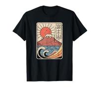 Mt Fuji Japan Vintage Kawaguchi Lake Sun Retro Kanji Design T-Shirt