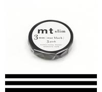 MT Masking Tape Slim Set of 3 Decorative Washi Paper Rolls 3 mm x 7 m, Plain Black/Matte Black