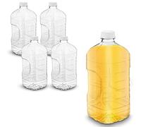 MT Products 64 oz Empty Clear PET Plastic Juice Bottles with Tamper Evident Caps by - Set of 4 Bottles and 4 Caps - Made in The USA