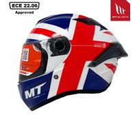 MT Full Face Motorcycle Helmet. ECE 22.06. Targo S - Britain - Red White Blue