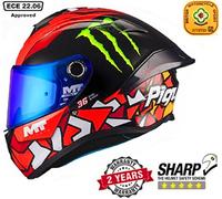 MT TARGO S FULL FACE ECE22.06 MOTORCYCLE HELMET PIQUERAS MONSTER + BLUE VISOR
