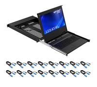MT-VIKI 16 Port Rack Mount Monitor KVM Switch, 1U Rack KVM Console w/17.3'' LCD Monitor, 1080P@60Hz, Support OSD/Hotkey + 16 USB HDMI KVM Cables