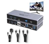 MT-VIKI 8K@60Hz USB 3.0 HDMI KVM Switch 2 Port, Aluminum 2 in 1 out KVM Switch HDMI 2.1,HDCP 2.3, Dolby, 3D HDR with Wired Controller + USB Cables
