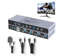 MT-VIKI 8K@60Hz USB 3.0 HDMI KVM Switch 4 Port, Aluminum 4 in 1 out KVM Switch HDMI 2.1,HDCP 2.3, Dolby, 3D HDR with Wired Controller + USB Cables