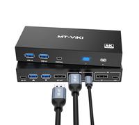 MT-VIKI 8K Displayport KVM Switch 2 in 1 Out DP1.4 with 4 USB 3.0 Ports, Support 8K@60Hz 4K@144Hz Share 1 Monitor Keyboard Mouse U-Disk Printer, with 2 USB A to C Cables