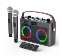 MT-VIKI Portable Bluetooth Karaoke Machine Speaker with 2 Wireless Microphones + Handle Strap, LED Lights, TF Card, AUX-in for Home Party, Picnic,Car,Outdoor/Indoor