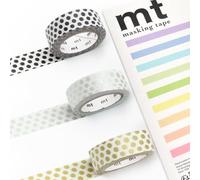 MT Washi Masking Tape - Kamoi Paper Washi Adhesive Tape - 15mm * 7m (Dots: Black, Silver, Gold)