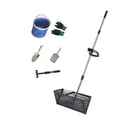 MTADSBKFP Sand Flea Rake, Sand Flea Rake Sifter Telescopic Handle Wide Basket Multi Tool Set Black Silver 6 Pcs(Black)