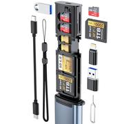 MTAKYA SD Card Holder Case with High-Speed USB 3.1 Type-C SD/TF Card Reader, SD Card Reader for iPhone, Android, Trail Cameras and Drones Plug and Play Micro SD Card Reader Adapter