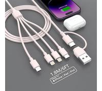 MTAKYI Multi Charger Cable, 4 in 2 3A USB Fast Charging Cord Nylon Braided with 2 iP Type C Micro USB Connector, for iPhone, Samsung Galaxy S22 S20 S10 S9 Plus, Huawei, Sony, Moto, Xiaomi, LG, PS5