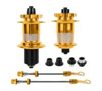 MTB Disc Brake Hub 32H 6-Bolt 120 Click Aluminum Alloy Front Rear Quick Release Compatible With 9x100mm 10x135mm, & Thru-Axle Conversion, For Mountain Bike(Gold)