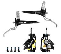 MTB Hydraulic Disc Brake Set 4 Pistons Front 850 mm and Rear 1580 mm Hydraulic Brakes with Aluminium Alloy Lever with Caliper Ceramic Brake Pad Fit Mountain Bike, Ebike, Fat Bike (Pre-Bled) (Black)