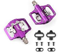 MTB Mountain Bike Pedals Bicycle Flat Platform Compatible with SPD Mountain Bike Dual Function Sealed Clipless Aluminum 9/16" Pedals with Cleats for Road, MTB, Mountain Bikes (M213 Purple)