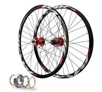 MTB Wheelset 26 Inch Disc Brake Bicycle Rim 32 Spoke 27.5 29 Mountain Bike Front & Rear Wheel QR Sealed Bearing Hubs for 7-11 Speed Cassette (Color : Red, Size inch)