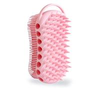 MtBoi Double-Sided Silicone Exfoliating Body Scrubber, 2-in-1 Body Shampoo Brush, Silicone Loofah for All Skin Types, Shower Hair Scalp Massager, Compact to Carry, Easy to Clean, Lather Well (Pink)