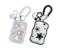 Mtbricey 2 Pieces Photocard Holder Keychain Cute Star & Bells Design Kpop Photocard Holder with Keychain for ID Card Bus Card Credit Card Student ID Portable Photocard Protector Case (A)