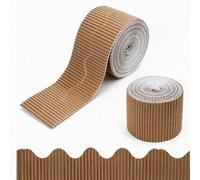 Mtbricey 2 Rolls 15M/Rolls Corrugated Cardboard Roll Corrugated Display Borders for School Classroom Bulletin Boards Decorations Wallpaper Border Backing Paper for Displays Border (Cowhide)