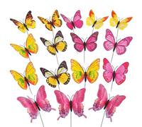 Mtbricey 20 Pack Butterfly Stakes 3D Decorative Butterfly Picks Garden Ornaments Outdoor for Plant Pots Flower Beds Patio Fairy Garden Lawn Yard Waterproof PVC Ornaments(Yellow & Pink)