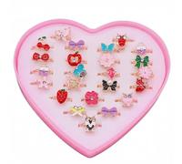 Mtbricey 24 PCS Kids Rings Princess Dress Up Play Toys with Heart Shape Box Adjustable Plastic Rings for Children Girls Birthday Party Christmas Gift Kids Jewellery for Decoration Pretend Play