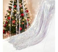 Mtbricey 3000 White Christmas Tinsel Strands 47cm White Metallic Icicle | Flashing Tinsel for Christmas Tree Reusable Angel Hair Tinsel Strands Xmas Hanging Decorations for Holiday Wreath Garland