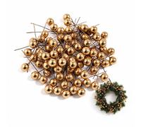 Mtbricey 300PCS Artificial Gold Holly Berries for Christmas Decorations | Red Berries on Wire Stems Mini Faux Berry Stems for Christmas Tree Ornaments & Wreath Making & DIY Craft Decor