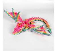 Mtbricey 3D Printed Dragon With Wings 30cm/12 inch Articulated Crystal Wing Dragon Toy Large Poseable Fidget Dragon Figurine Eco-Friendly PLA Fantasy Desktop Pet Decor Gift for Adults (Red)