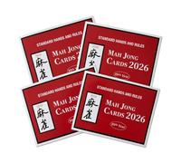 Mtbricey 4PCS Mahjong Cards Large Print 2026 Official American Mah Jong Revision Rules and Hands 4.7'' x 6'' Easy Read National Mahjongg Cards for Enthusiasts Seniors Beginners Clubs (Red)
