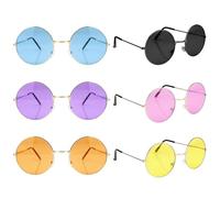 Mtbricey 6 Pairs Hippy Specs Sunglasses Round Metal Frame Glasses Retro Hippie 60s 70s Style Glasses Fancy Dress Accessories Colored Funky Sunglasses for Women Men Costume Beach Party Decoration