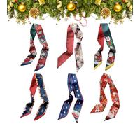 Mtbricey 6 Pieces Christmas Satin Scarf for Women Girls Double Layer Headscarf Silk Headwraps Hair Bands Xmas Neck Scarf Narrow Handbag Handle Wrap Hair Accessories for Birthday Wedding Holiday Party