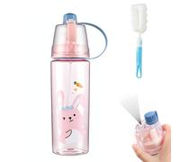 Mtbricey 600ml Spray Water Bottle with Cup Brush 2-in-1 Cute Leakproof Misting Sports Drinking Bottles for Kids Adults Portable Outdoor Cooling Bottle for Cycling Running Hiking (Style B)