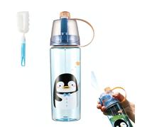 Mtbricey 600ml Spray Water Bottle with Cup Brush 2-in-1 Cute Leakproof Misting Sports Drinking Bottles for Kids Adults Portable Outdoor Cooling Bottle for Cycling Running Hiking (Style A)