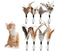 Mtbricey 8 Pieces Cat Feather Refills with Bells for Interactive Cat Wand Toys Attachment Feathers Kitten Toys for Indoor Cats to Chase Kick Bite for Exercise and Boredom Relief (Style A)
