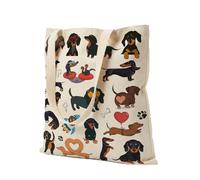 Mtbricey Dachshund Canvas Tote Bag Double-Sided Printed Resuable Shopping Bag for Women Foldable Sausage Dog Shoulder Bag for School Work Travel Funny Dachshund Lover Gifts for Leaving Colleagues